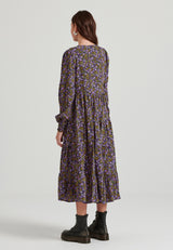 Rochie midi cu imprimeu floral și volane