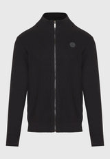 Men's knitted cardigan with rubber label