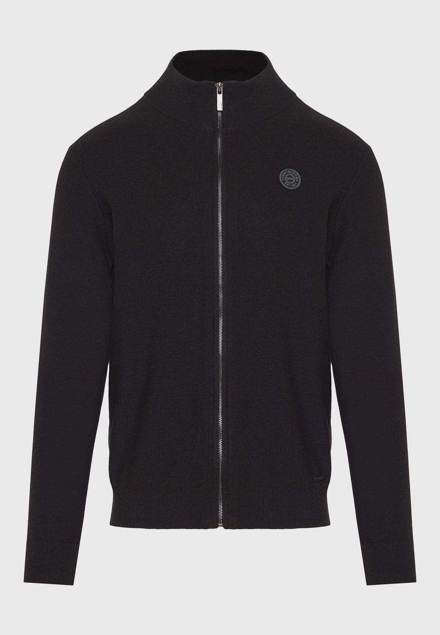 Men's knitted cardigan with rubber label