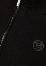 Men's knitted cardigan with rubber label
