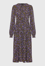 Rochie midi cu imprimeu floral și volane