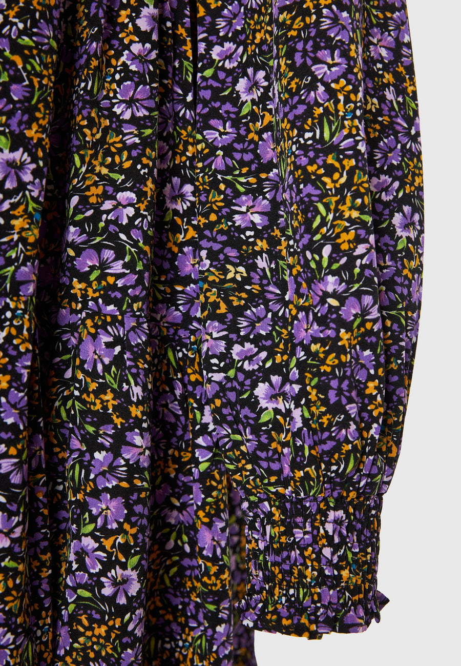 Rochie midi cu imprimeu floral și volane