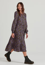 Rochie midi cu imprimeu floral și volane